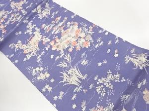 屋敷に松竹梅・花々模様開き名古屋帯（額縁仕立て）